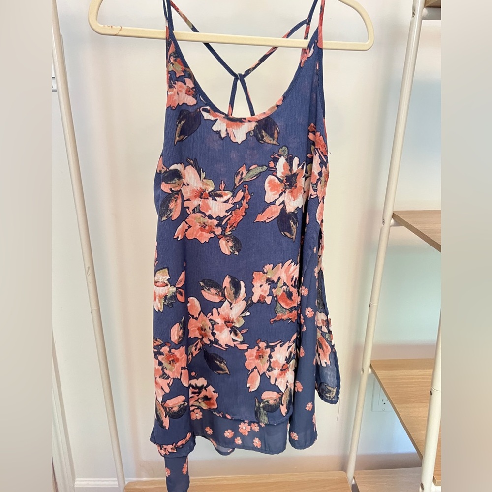 Floral summer dress with cross back, size M